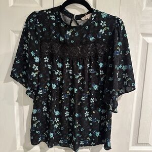 LOFT Black and Blue Floral Blouse